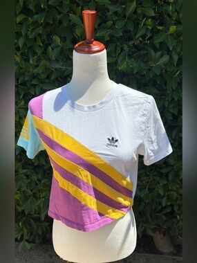 2019 Adidas Originals Womens Cropped T-Shirt Mauve/Mint/Gold/white/purple